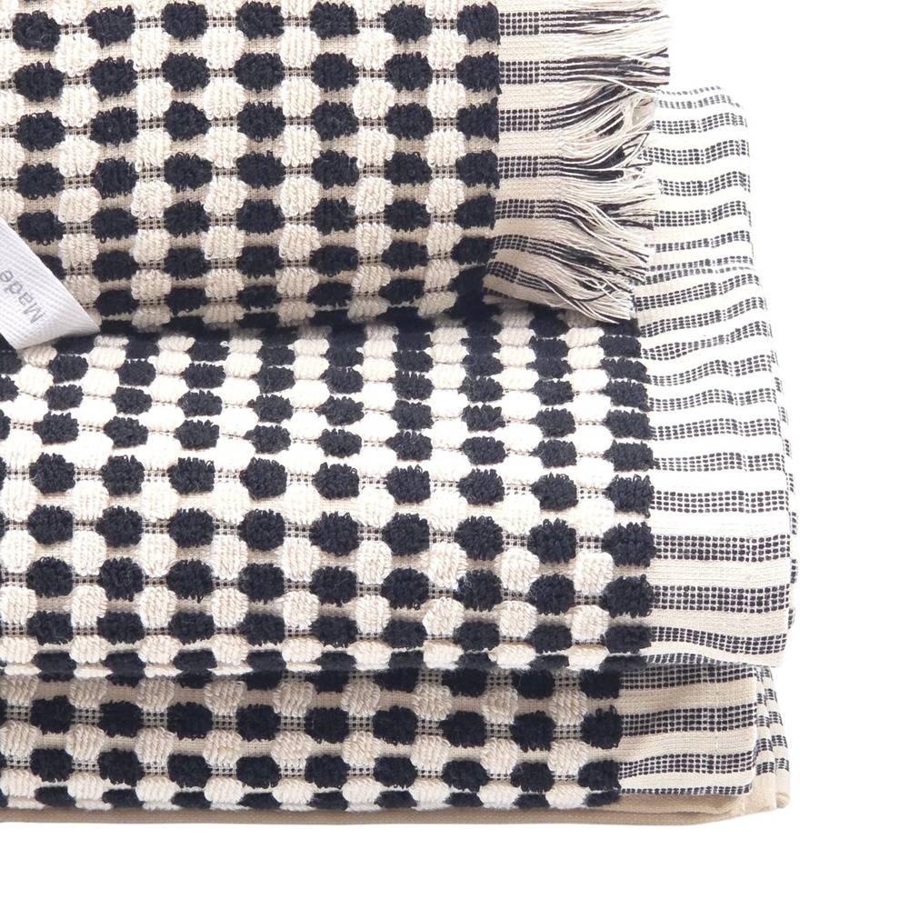 Rachel Zoe 6pc Turkish Cotton Towel Set Black Ecru Raised Dots 2Bath 2Hand 2tip - Picture 11 of 15